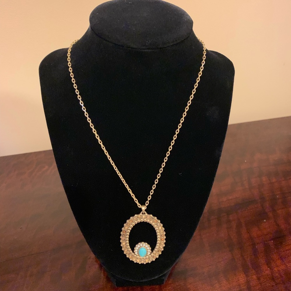 Lucky brand goldtone necklace with turquoise